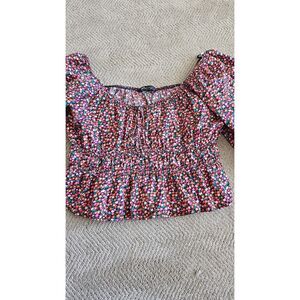 Zara colorful Mini Floral Printed Smocked Peplum Cropped Top